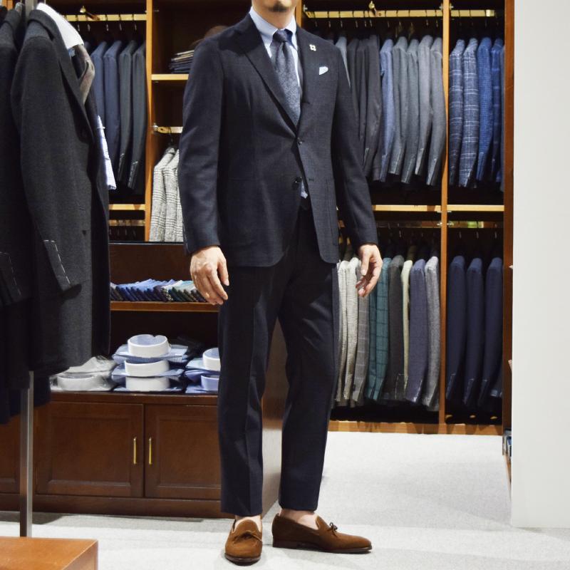 Lardini ラルディーニ 秋冬 スーツ Easy Wear グレンチェック ストレッチウール 3ボタン 2パッチポケット パッカブル ダークグレー